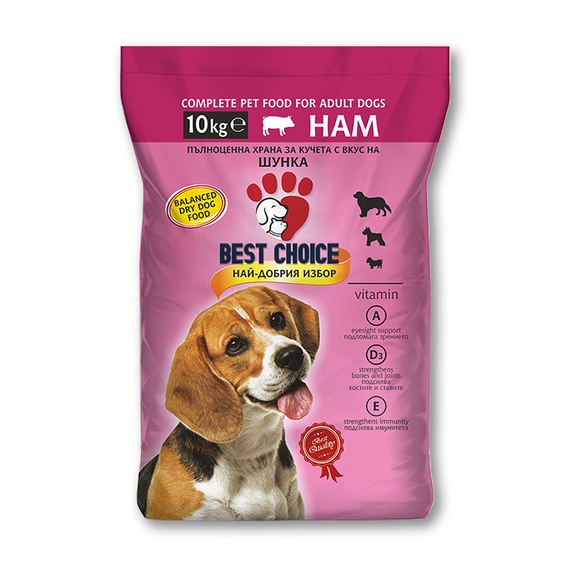 Суха храна за кучета с вкус на шунка 10 кг