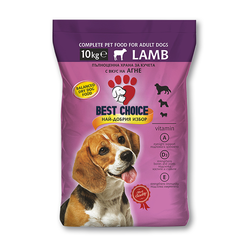 Суха храна за кучета с вкус на агнешко 10 кг